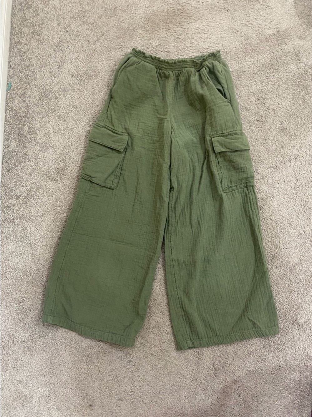 Girls Old Navy Olive Wide Leg Double Weave Cargo Pants size xl 14/16